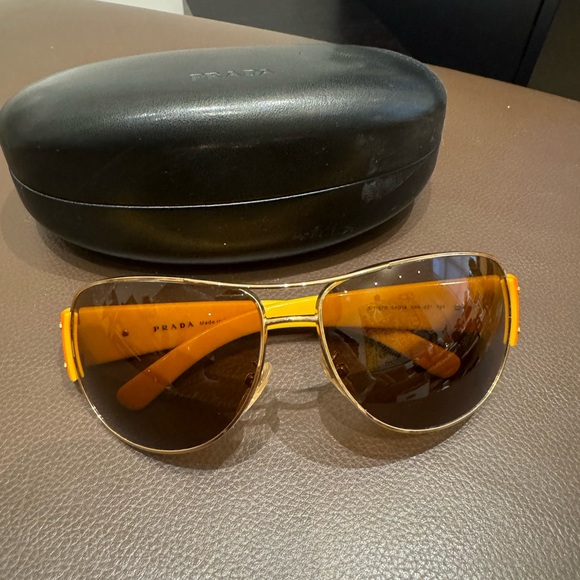 Prada Gold/Orange/Yellow SPR52G Aviator Sunglasses - Picture 2 of 13